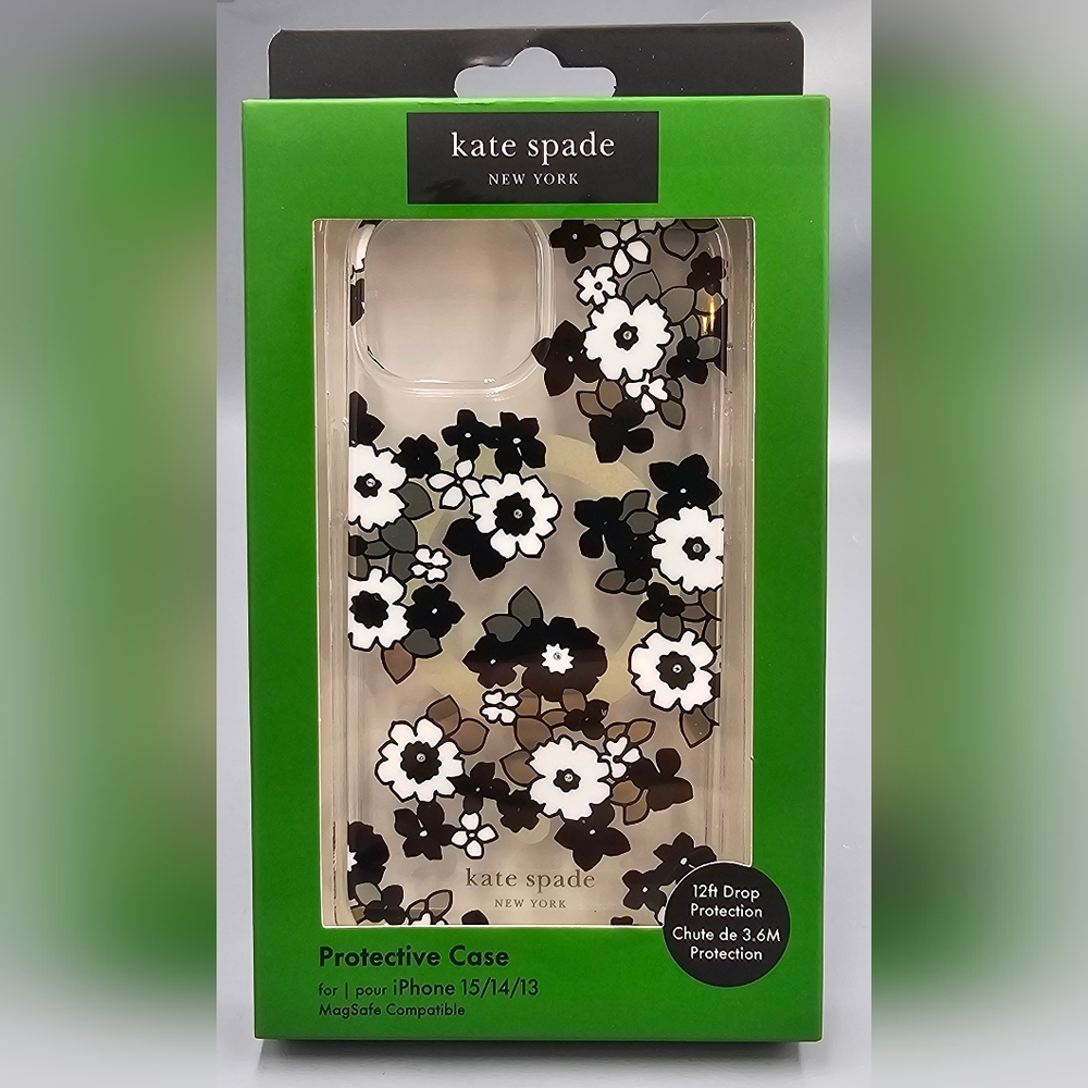 KATE SPADE Protective Case Magsafe For IPHONE 15 14 13 Floral Black Clear Gold